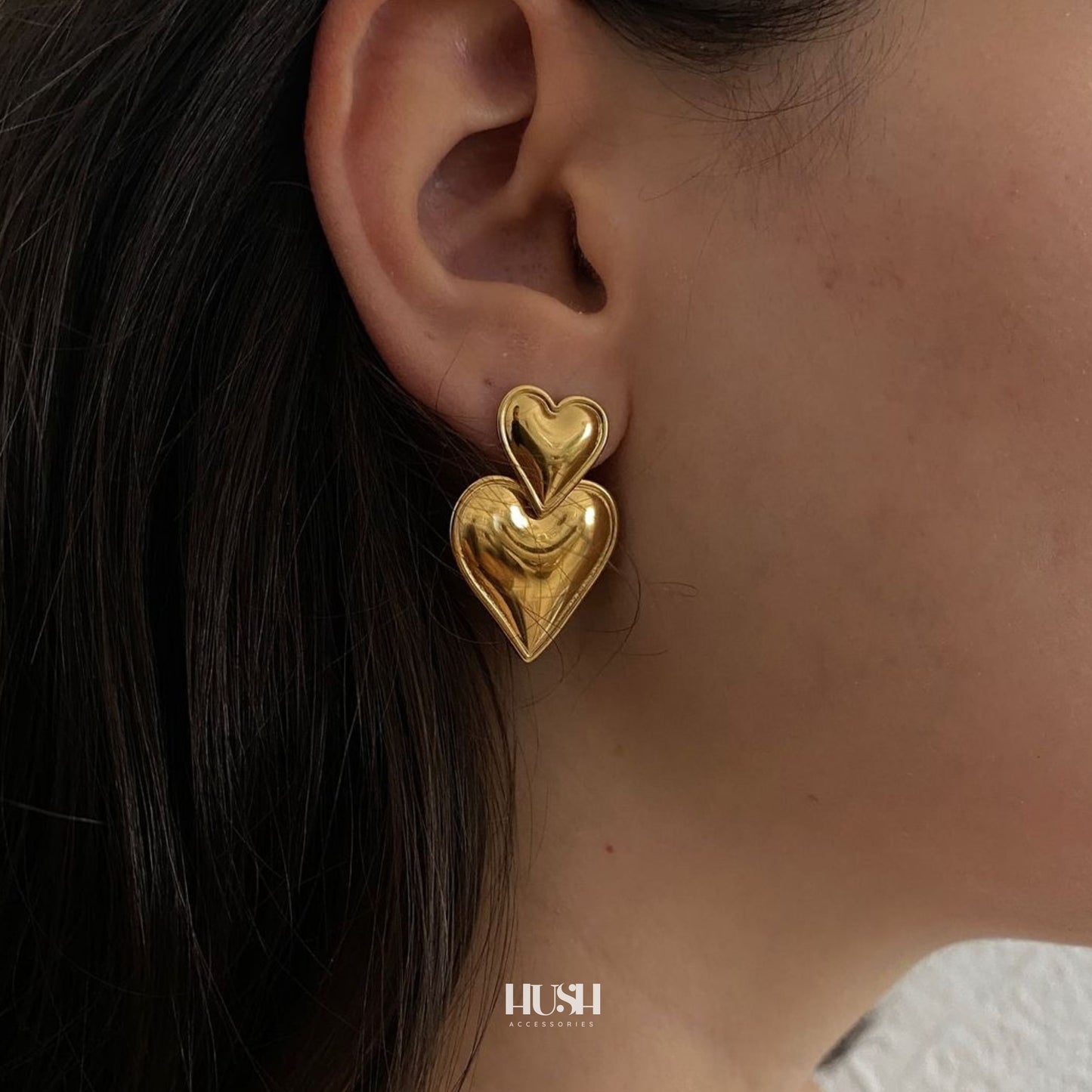 Double Heart Drop Earrings