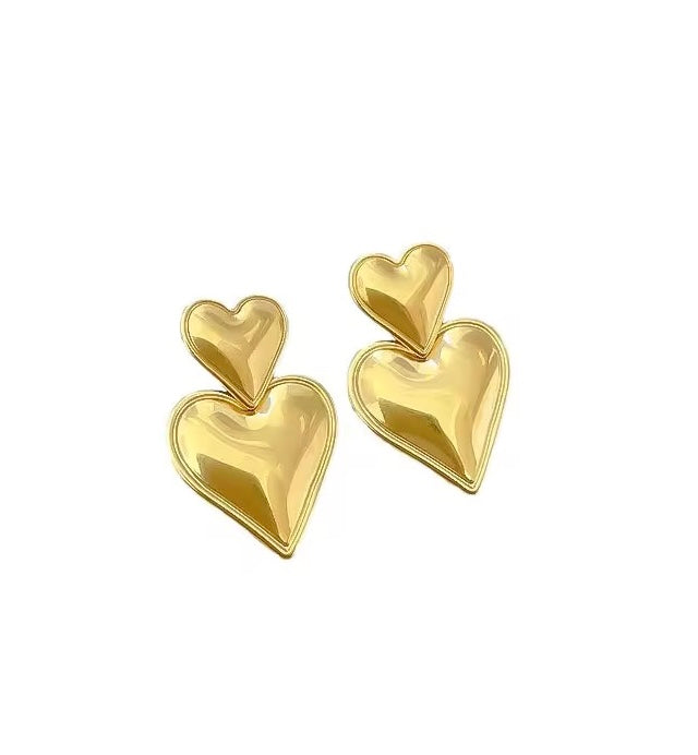 Double Heart Drop Earrings