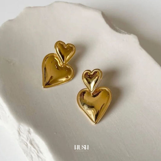 Double Heart Drop Earrings